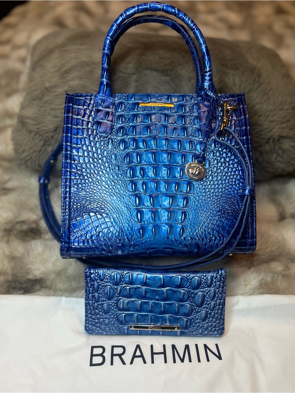 NWT Brahmin Small Caroline Satchel Kyanite Melbourne w Wallet Set (Retail $530)
